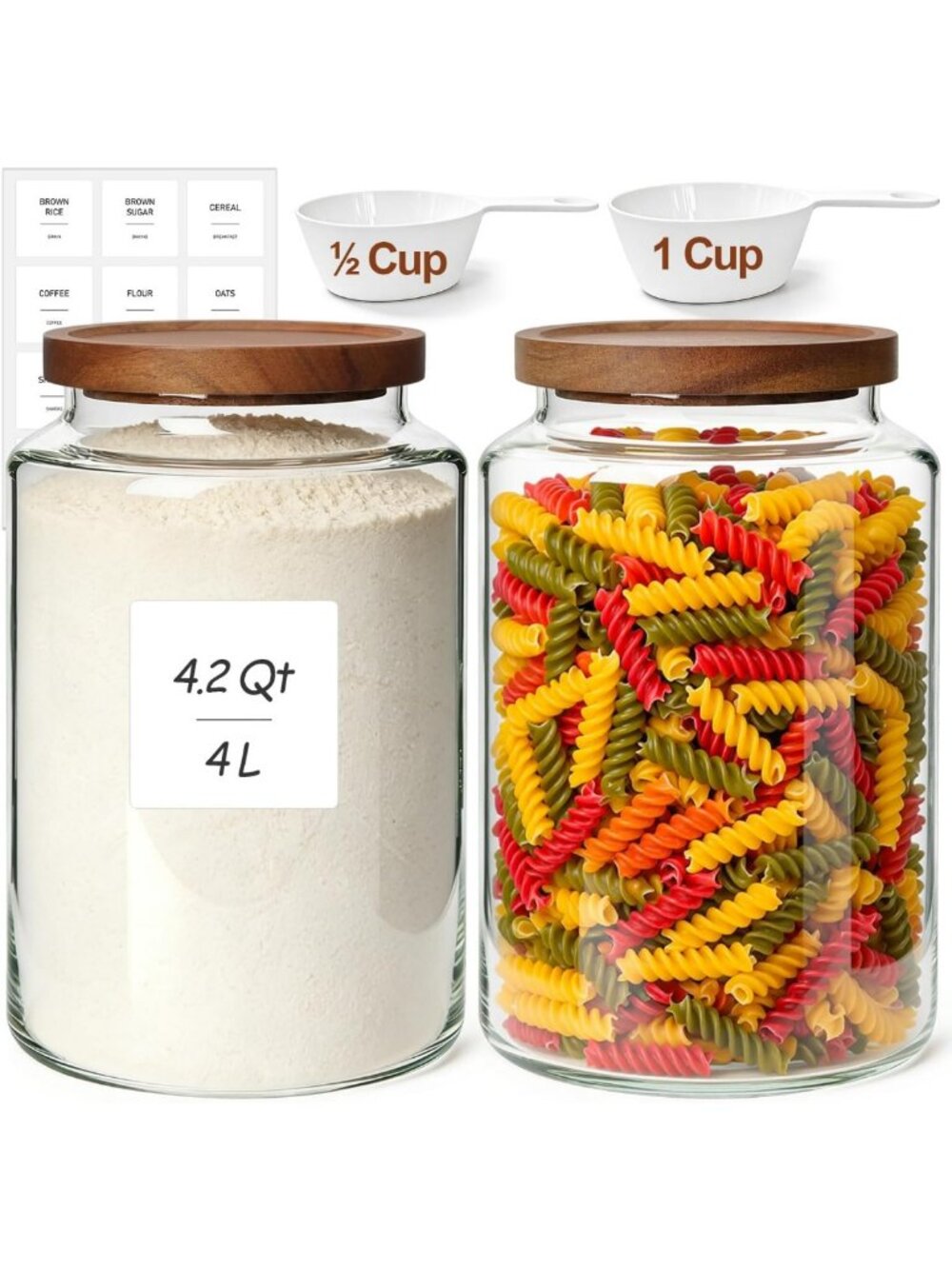 Stylish 1-Gallon Flour Storage Containers with Acacia Wood Lids - 2 Pack
